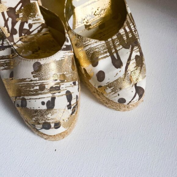 DESIGUAL Gold Paint Splatter Espadrille Wedges Sz 40 - Picture 4 of 9